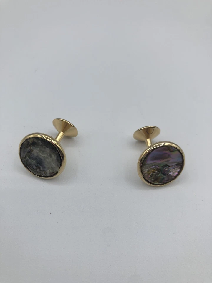 Classic Cufflink Stud Set Yellow Mother Of Pearl center Color - Image 3 of 4