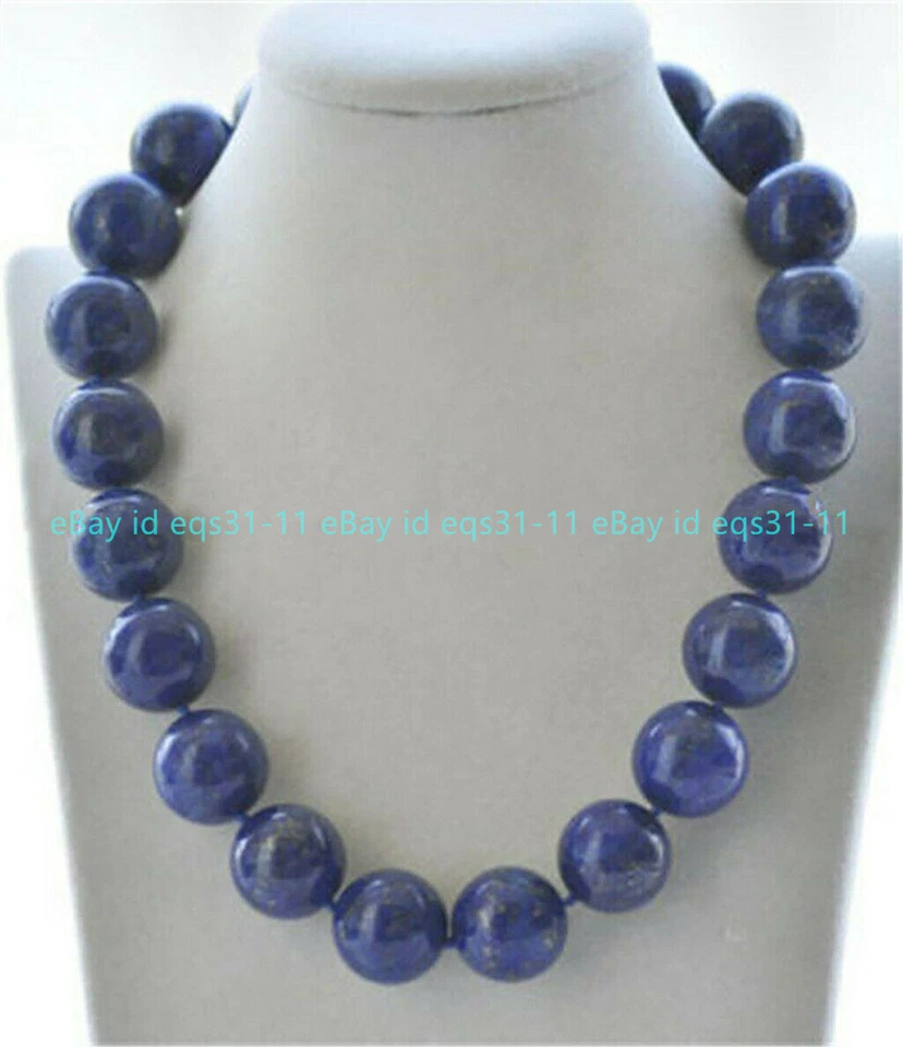 Huge 20mm Natural Blue Lapis Lazuli Round Gemstone Beads Necklace 18'' - Изображение 4 из 4