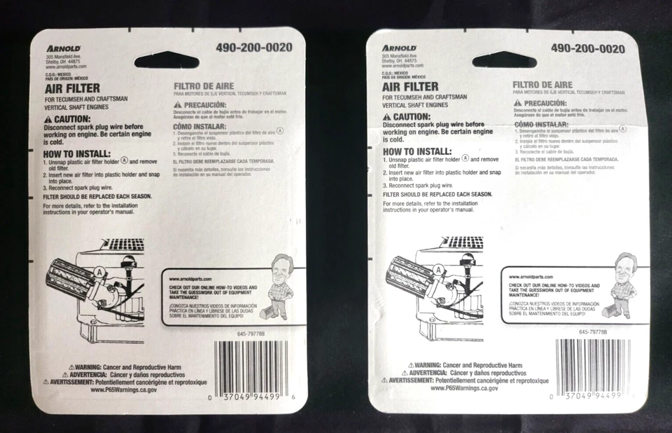 Filtro de aire de papel Arnold para motor de 4 ciclos paquete de 2 Foto 2 de 2