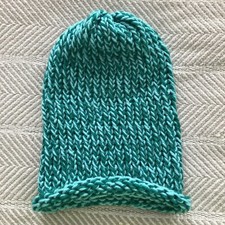 Beautiful Hand Knitted Beanie Sock Hat Chunky Blue Aqua Green