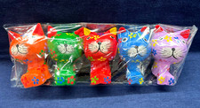 New in Plastic Set of 5 Cat Figurine Colorful Wooden Folk Art Statue Figure 3"