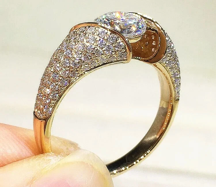 2Ct Round Cut Moissanite Men's Solitaire Engagement Ring 14K Yellow Gold Plated - Image 2 of 4