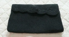 Vintage La Regale Black Beaded Envelope Clutch Purse Wallet