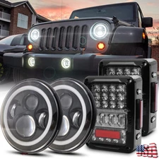 Kits 130W 7" Round LED Headlights Fit 2007-2017 For Jeep Wrangler JK Tail Lights