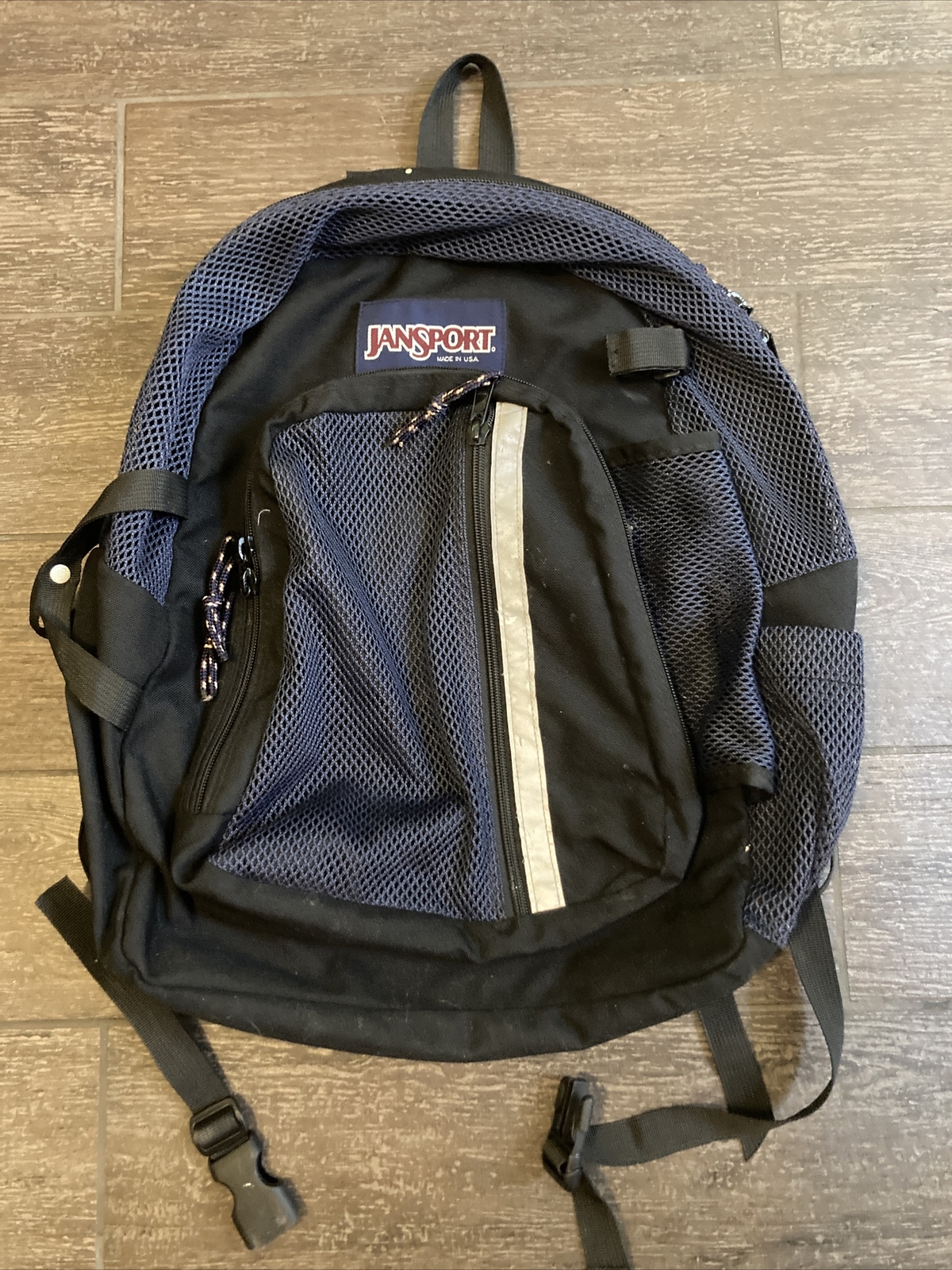 Vintage Jansport Backpack Black Blue Mesh Reflective … Gem