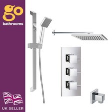 Chrome Shower Slide Rail Kit & Dual Outlet Overhead Square Thermostatic Valve