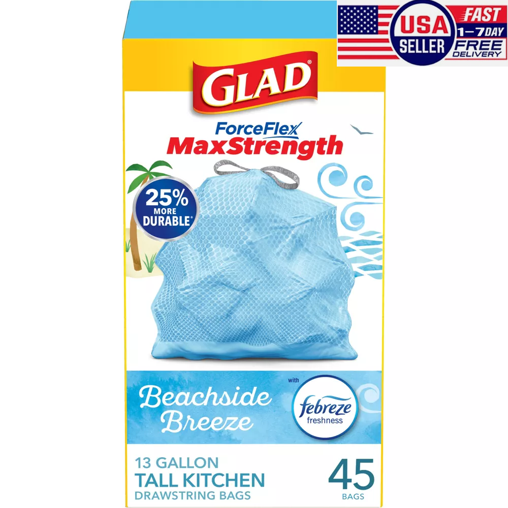 Glad ForceFlex MaxStrength Tall Kitchen Drawstring Trash Bags,13 Gallon /45ct