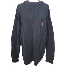 Vtg Ralph Lauren Chaps Men XL Navy Blue Knit Pullover Sweater 100 Cotton