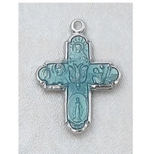 Needzo IVL 7/8 Womens 925 Sterling Silver Blue Enamel Catholic 4 Way Cross Medal