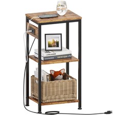 Side Table with Charging Station, Nightstand with USB Ports and Outlets, Tall...