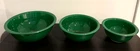 Vintage Pyrex Mixing Bowls Hunter Green (3) Nesting Bowls Clear Bottoms Ex. Cond