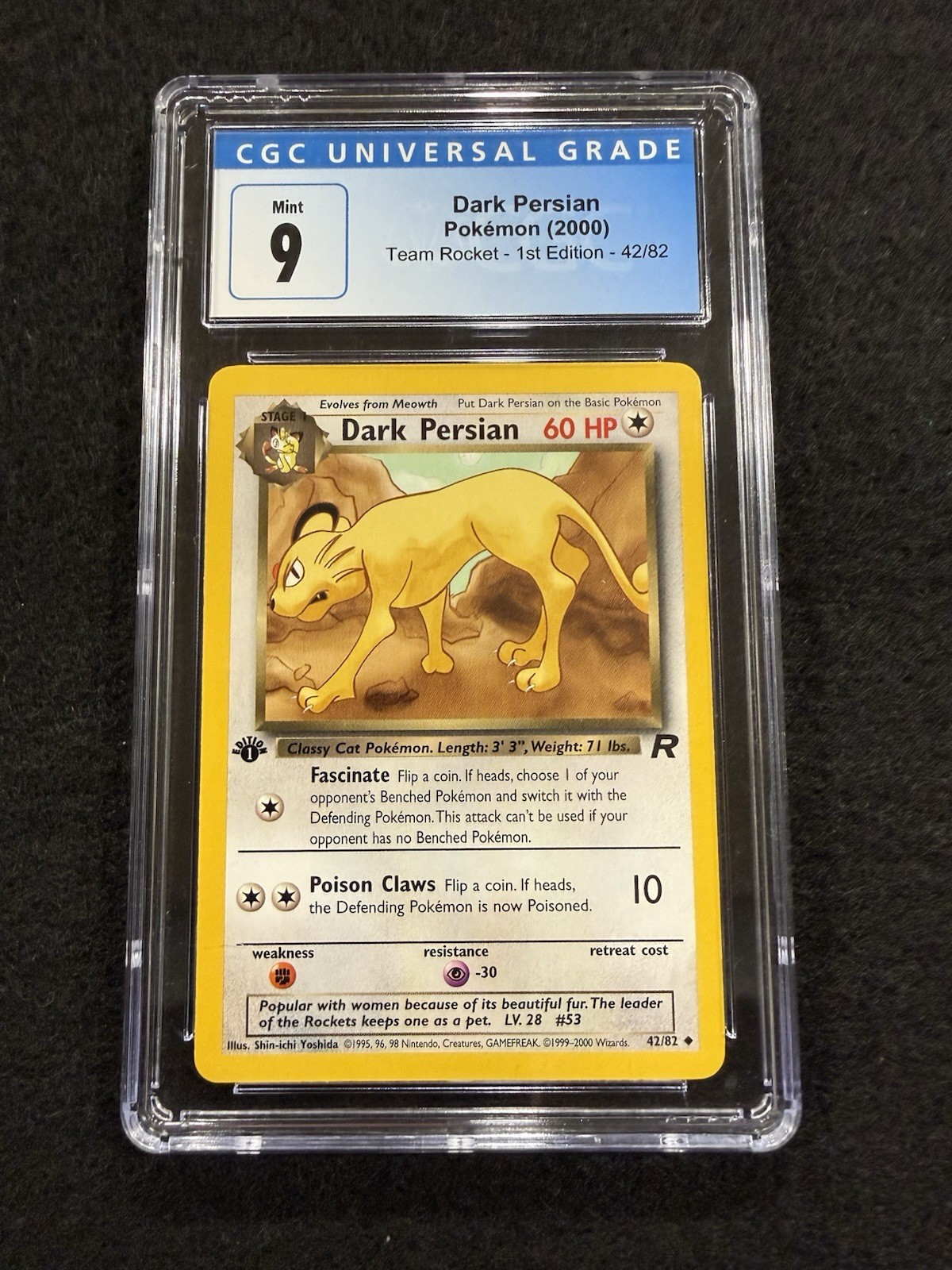 Pokemon Dark Persian 42/82 from Team Rocket 1st Edition in a CGC 9 !!