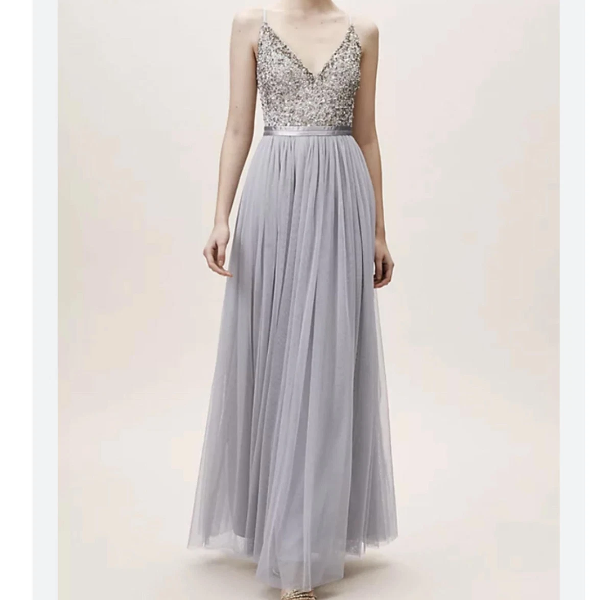 sachin and babi light blue dress Anthropologie BHLDN Gray Beaded Formal Sleeveless Long Dress. Size 0 main image 0