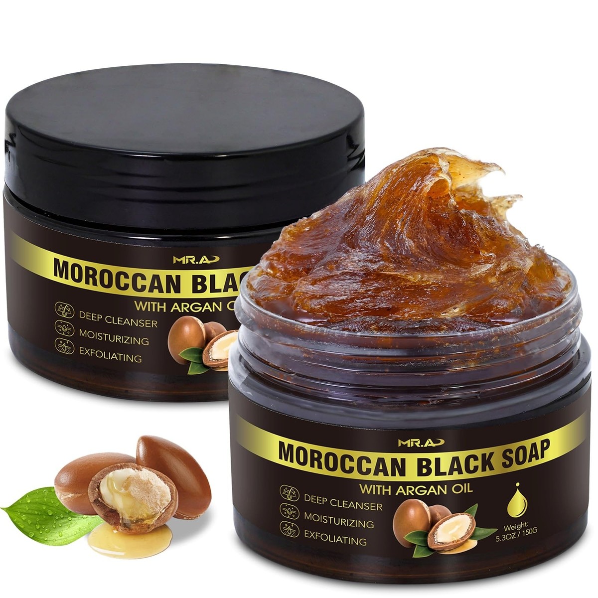 2Pack Moroccan Black Soap with Argan Oil, Morocco Black Beldi Soap