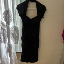 Vintage Cache Black Halter Acetate Blend Midi Evening Dress Size 6