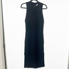Abercrombie & Fitch Large TALL Black Sleeveless Knit Midi Dress Side Slits FLAW