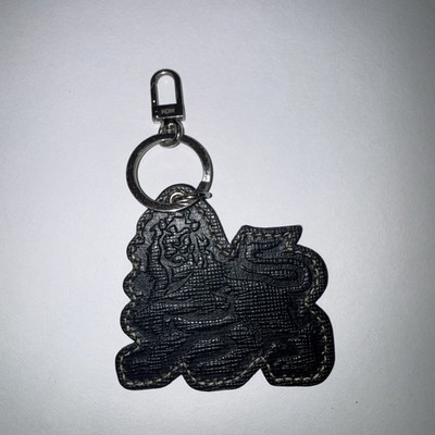 MCM Visetos Moto Lion Black Leather Silver Bag Charm Keychain Leo