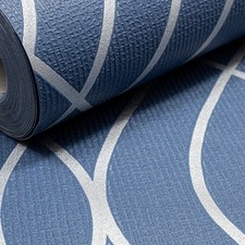 Image of Blue Silver Geometric Wallpaper Textured Vinyl Glitter Shimmer Paste Wall Lounge