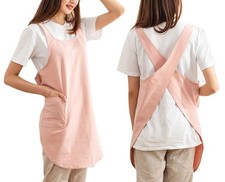 Cotton Cross Back Apron Solid Color Cooking Kitchen Garden Smock Pockets
