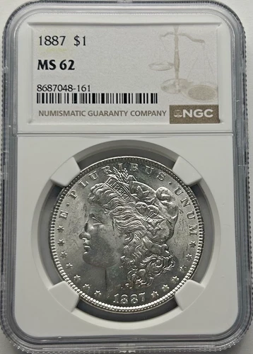 1887 Silver $1 Morgan Dollar Coin MS 62 NGC Certified
