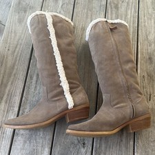 Dingo Jango Tall Suede Boots Fur Lined Taupe Western Size 11