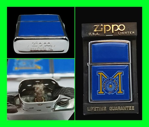 Rare Vintage Blue University Of Michigan U Of M Zippo Lighter With Box - UNFIRED