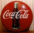 Vtg 1990 Coca Cola Button Metal Sign 12" Round Tacker Type "The Good Old Days"