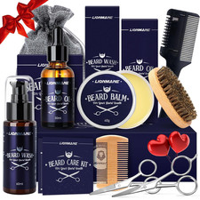 Men's Beard Grooming Gift Kit: Wash, Oil, Balm & Tools