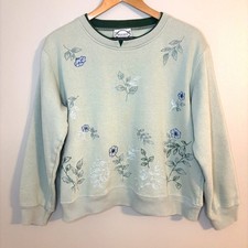 Vintage Floral Embroidered Womens Large Sweatshirt Grandma Garden Cottagecore