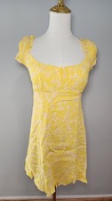 Sophie Rue Floral Ruffle Mini Dress Yellow Summer Beach 100% Rayon Size S