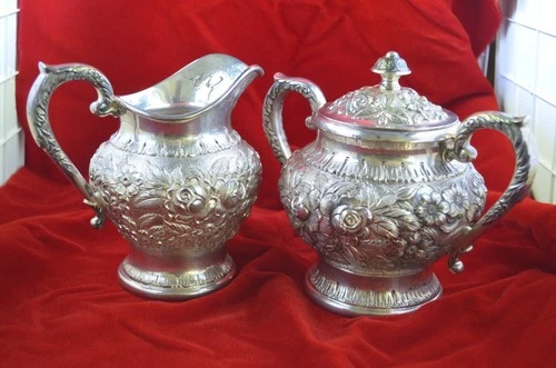 Kirk and Stieff Repousse Sterling Silver Cream and Sugar Set
