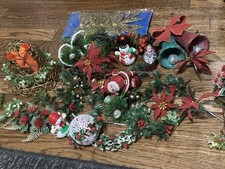 Large Vintage Christmas Craft Lot Holly Santa Bells Chimes Bows
