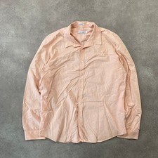 Calvin Klein Shirt Mens XL Striped 100% Cotton Long Sleeve Button-Up, Orange