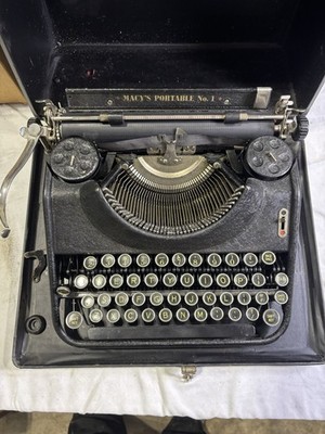 Macy s Portable No.1 Barr Manual typewriter with Case Rare Black Crinkle