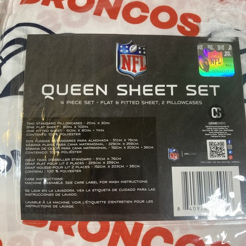 NFL Denver Broncos 4 Piece Queen Sheet Set Officially Licensed 100% Polyester - Picture 2 of 4