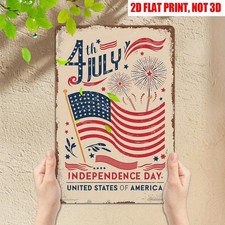 July 4th Independence Day Tin Sign American Flag Metal Sign Patriotic Wall Decor