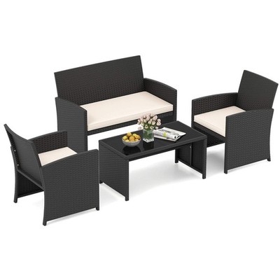 4-teiliges Terrassen-Rattan-Gesprächsset Geflecht Loveseat Sessel - Weiß