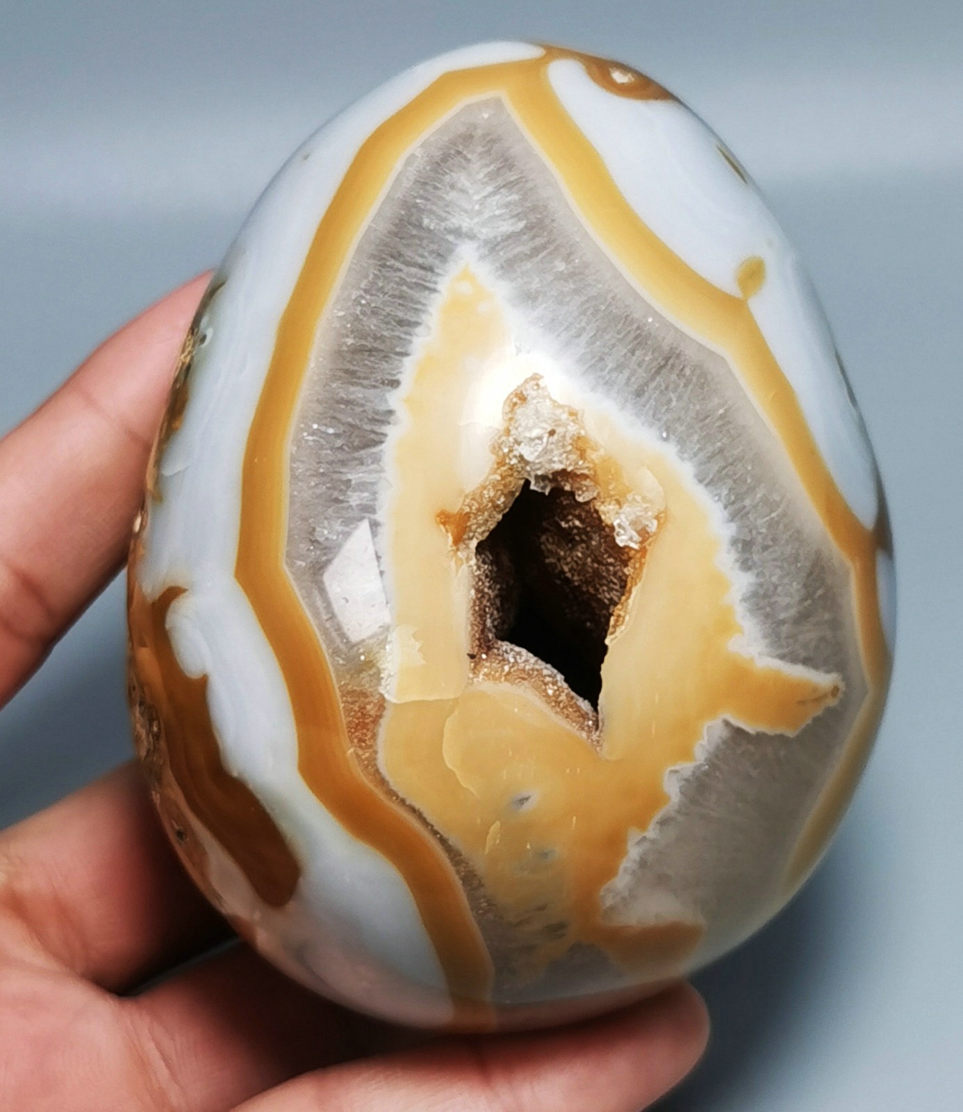 Natural BIG GEODE AGATE SPHERE EGG REIKI STONE HEALING