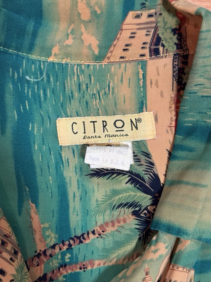 Citron Santa Monica 100% вискоза гавайская рубашка в зеленый и желтый - Изображение 4 из 4