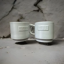 Hubby Wifey Stackable Coffee Mug Set Sheffield Home Tea Beige White Cottagecore