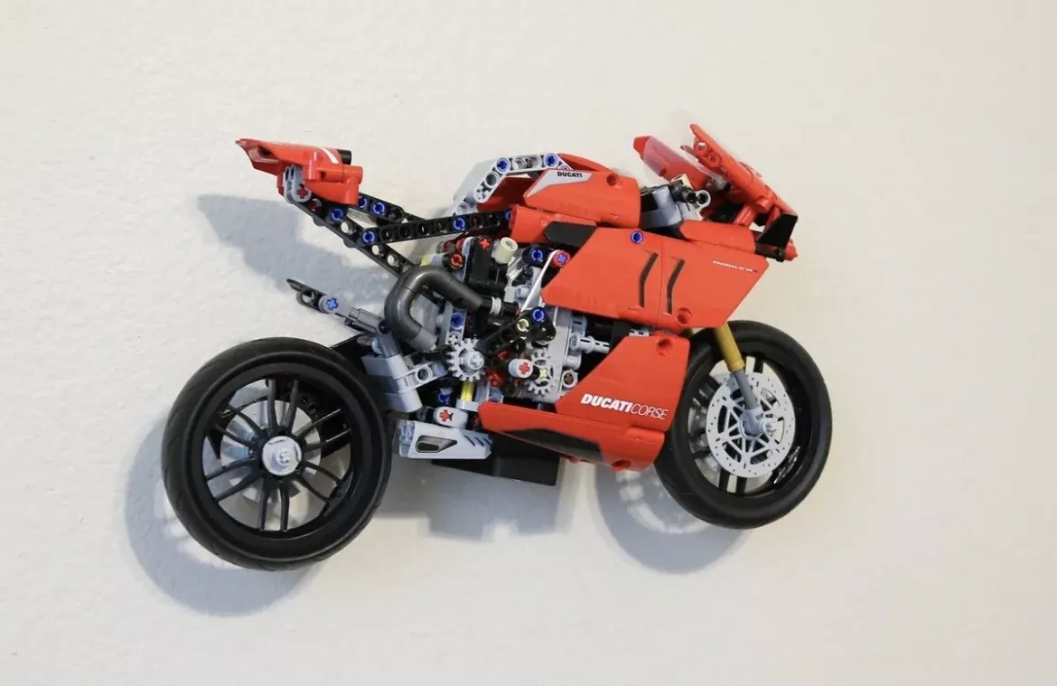 LEGO 42107 Technic Ducati Panigale V4 R - 3D Printed Wall Bracket Mount -  White