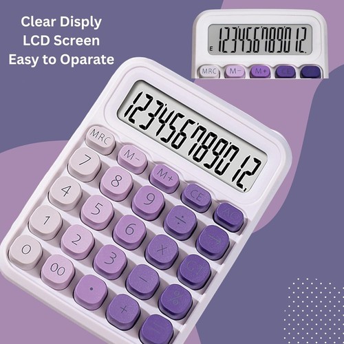 RATAVA Colorful Silent Mechanical Calculator Cute 12 Digit Large ( Purple ) - Picture 2 of 7