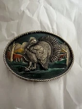 Vtg 1980 The Great American Buckle Company Turkey Belt Buckle Enamel Pewter