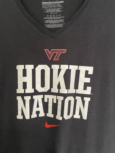 NIKE womens slim fit VIRGINIA TECH HOOKIE NATION v neck long sleeve shirt Large - Picture 2 of 4