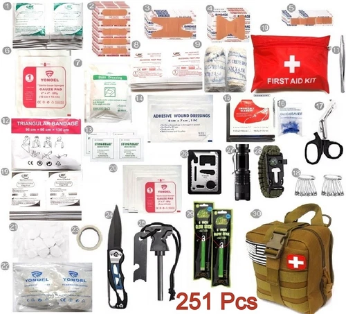 251Pcs First Aid Kits For Survival Emergency Sport Military Travel IFAK Khaki
