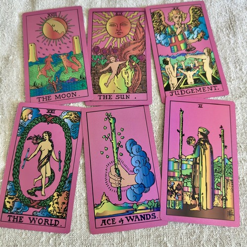 Pink Tarot 3"x5" Plastic Waterproof Tarot Deck Foil Tarot 78 Cards Guidebook Box - Picture 4 of 8