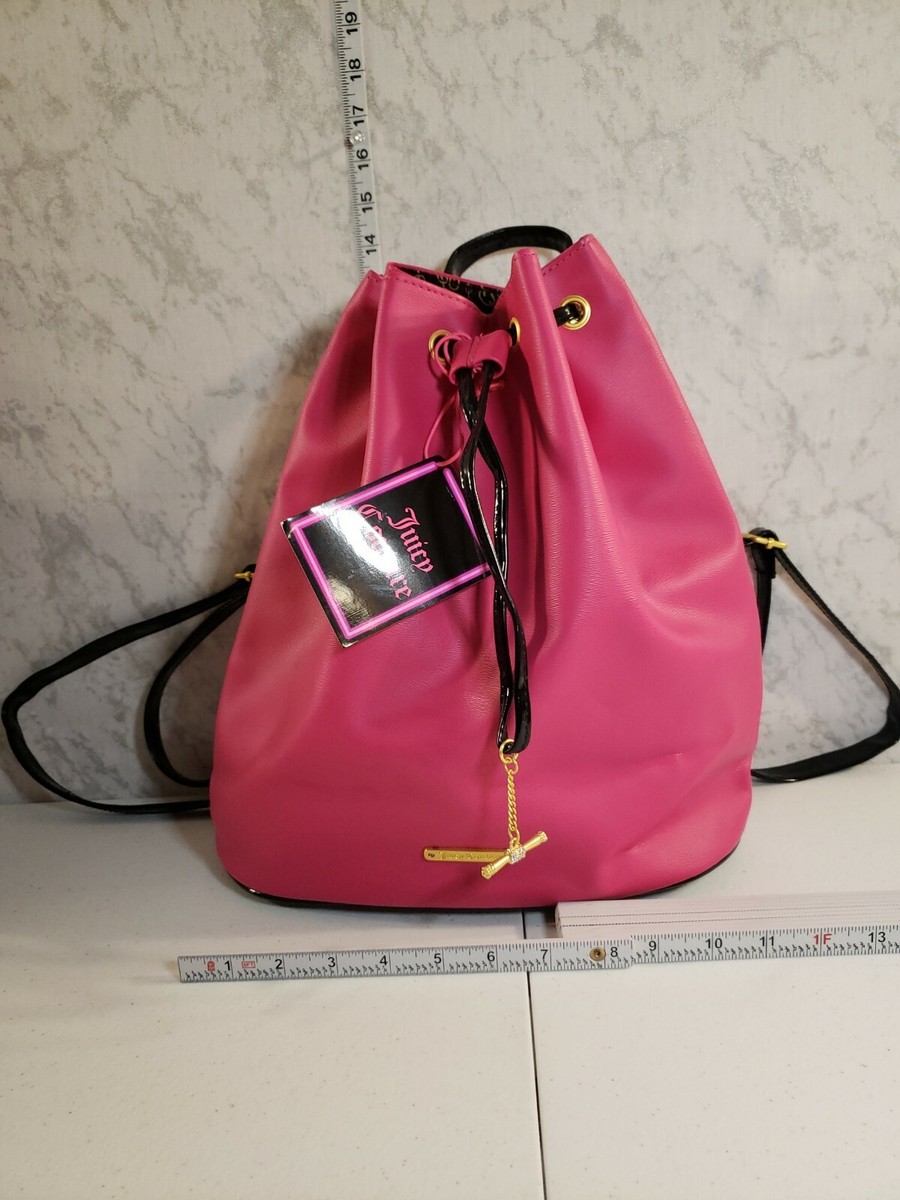 Juicy Couture Hot Pink and Black Drawstring Backpack Handbag 
