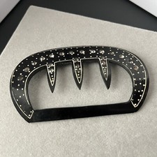 Antique Art Deco Sash Belt Buckle Black Celluloid Composition Rhinestone Gold