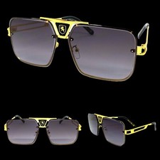Men's Classic Vintage Retro Modern Hip Hop Style SUN GLASSES Gold Metal Frame