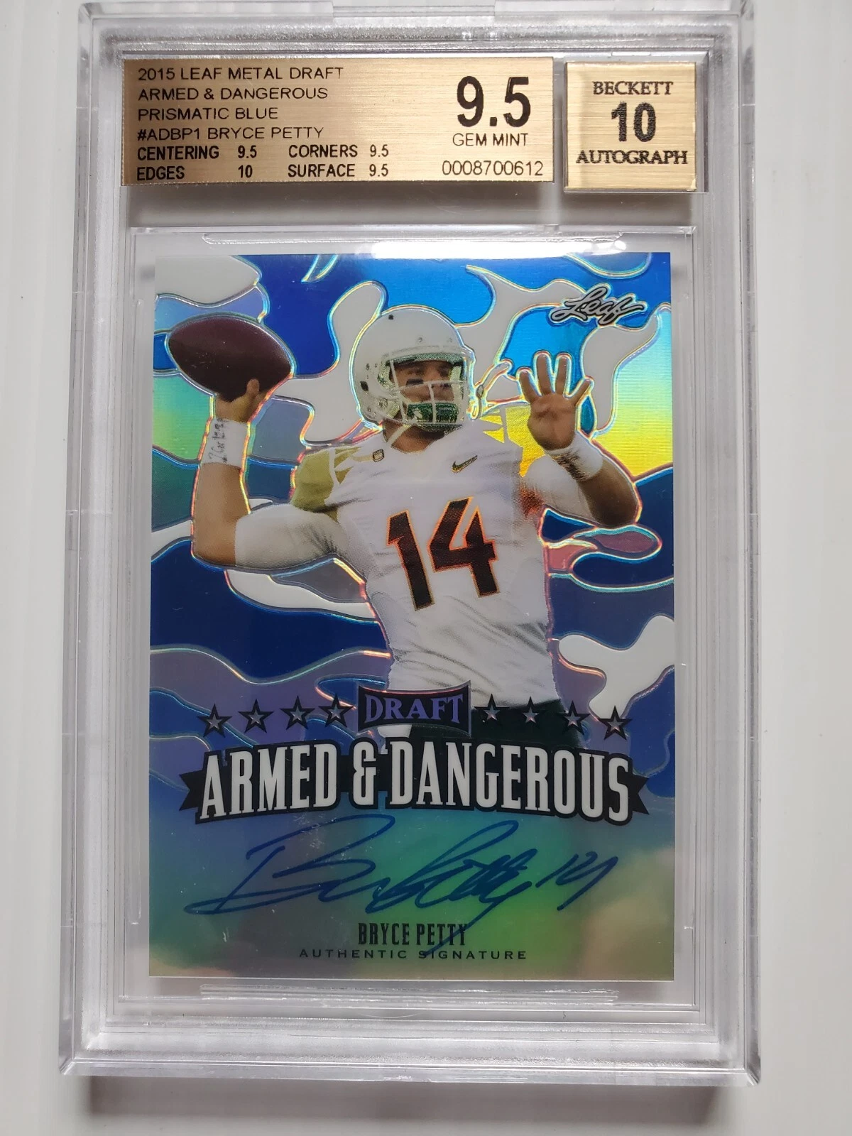 Bryce Petty Leaf Metal Draft Armed & Dangerous Autographs #ADBP1 Blue Prismatic